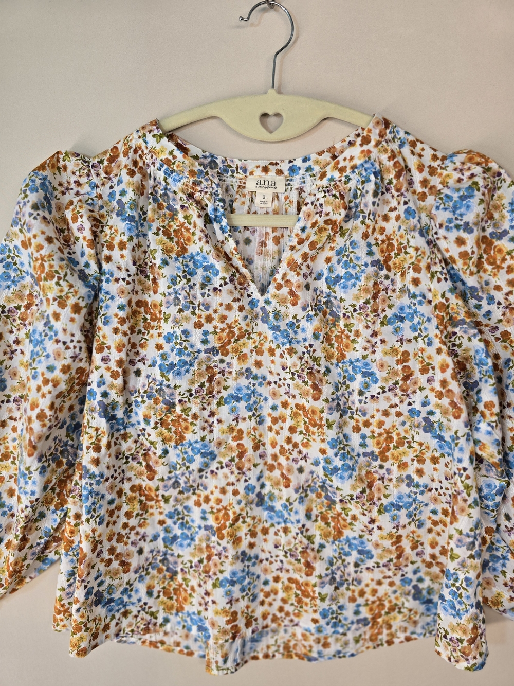 a.n.a a new approach Peasant Top Floral Cotton Boho-Chic V-Neck Blouse Small